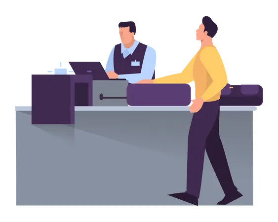 Man standing at the airport gate  Illustration