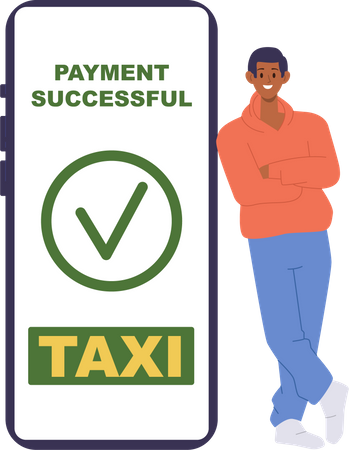 Man standing beside payment successful on mobile phone  Illustration