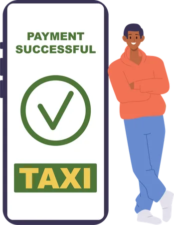 Man standing beside payment successful on mobile phone  Illustration