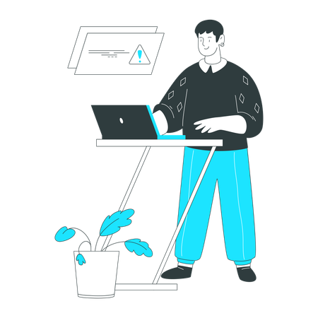 Man standing by a computer is troubleshooting  Illustration