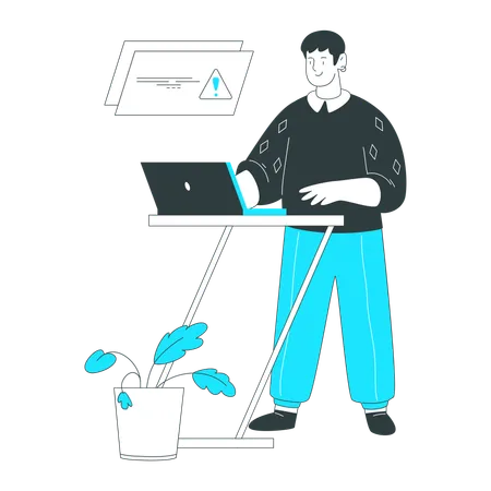 Man standing by a computer is troubleshooting  Illustration