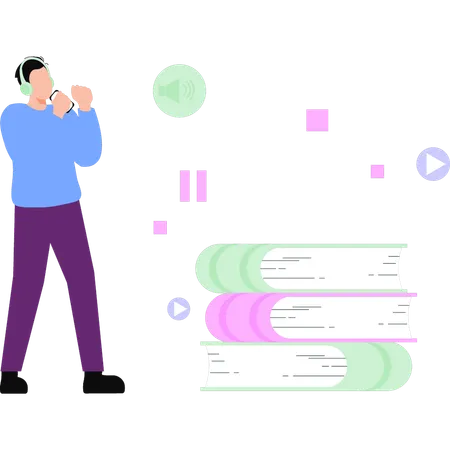 Man standing by books  Illustration