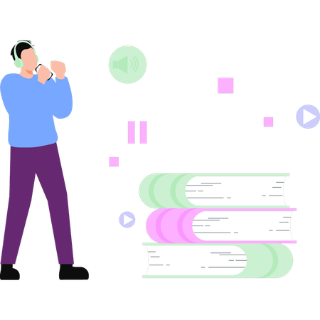 Man standing by books  Illustration