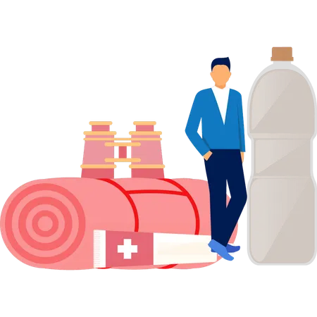 Man Standing By Bottle  イラスト