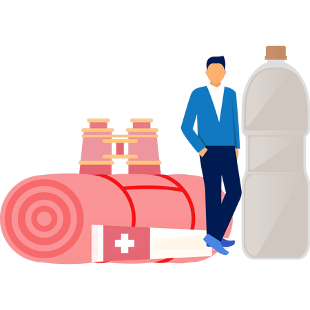 Man Standing By Bottle  Illustration