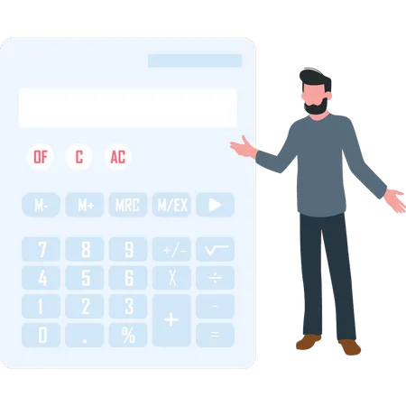 The Boy Is Standing By The Calculator Illustration