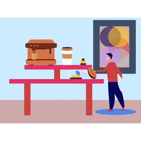 Man standing by coffee table  Illustration