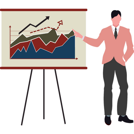 Man standing by graph board  Illustration