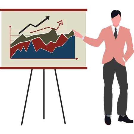 Man standing by graph board  Illustration
