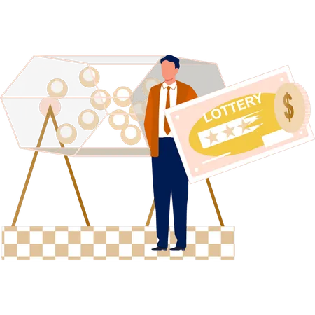 Man standing by lottery box  Illustration