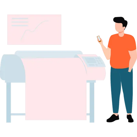 Man standing by printing machine  Illustration