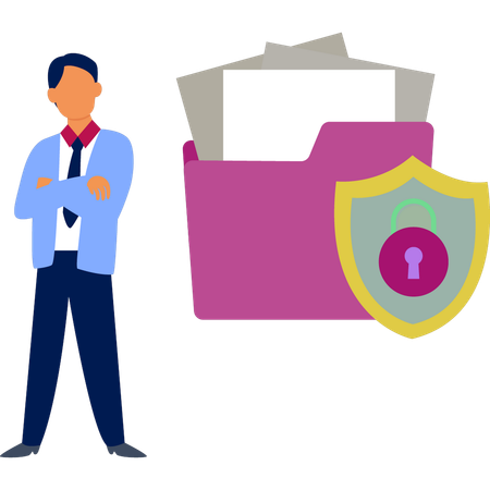 Man standing by secured folder  Illustration