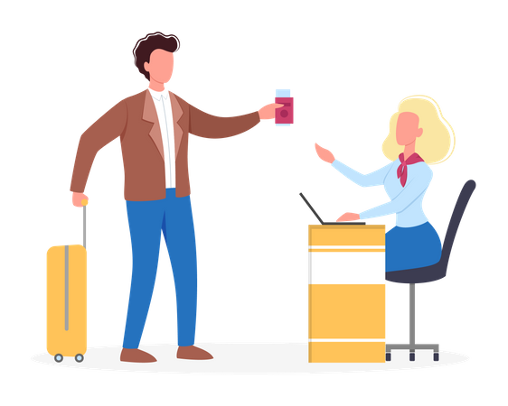 Man standing check-in counter in airport  Illustration