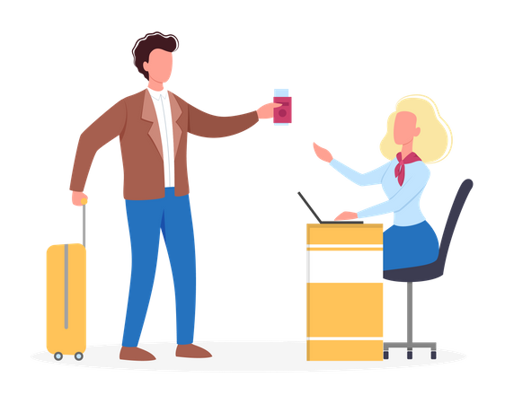Man standing check-in counter in airport Illustration