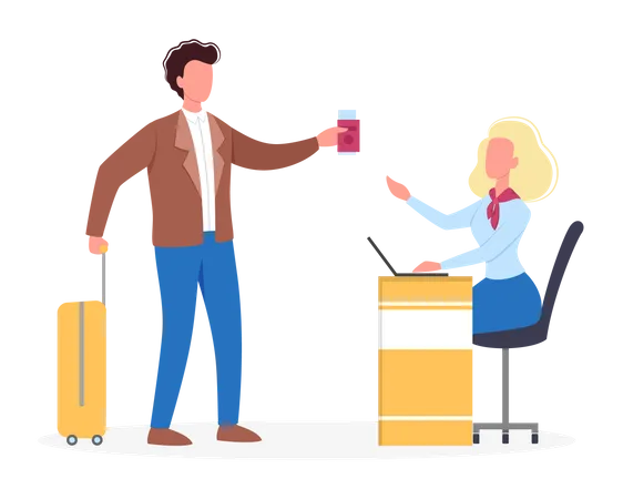 Man Standing In The Airport At Check In Counter Passenger With Baggage Idea Of Tourism And Transportation Isolated Flat Vector Illustration Illustration