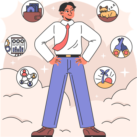 Man standing confidential and balancing work and life  Illustration