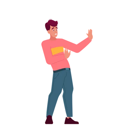 Man Standing Defensively With Stretched Arms  Illustration