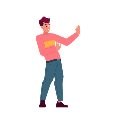 Man Standing Defensively With Stretched Arms  Illustration