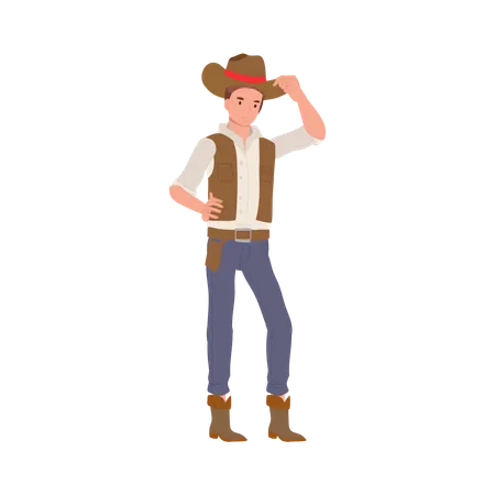 Full Length Flat Cartoon Cowboy Vintage Western Character Illustration Illustration