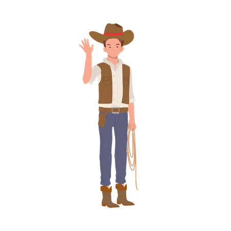 Full Length Flat Cartoon Cowboy Vintage Western Character Illustration Illustration