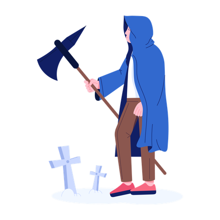 Man standing in Death cemetery  Illustration