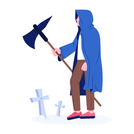 Man standing in Death cemetery  Illustration