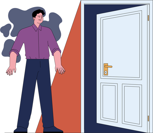 Man standing in fear out of dark room  Illustration