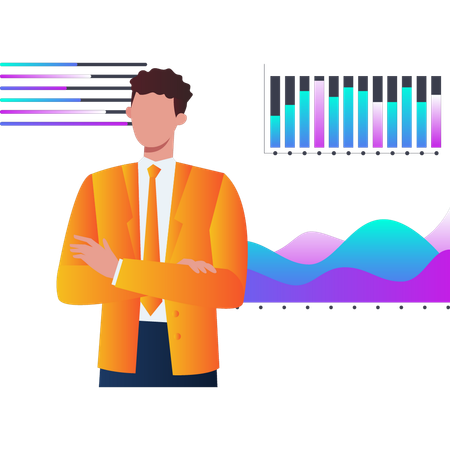 Man standing in front of business graph  Illustration