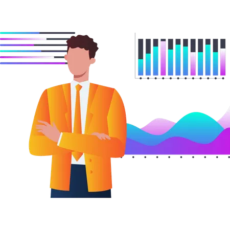 Man standing in front of business graph  Illustration