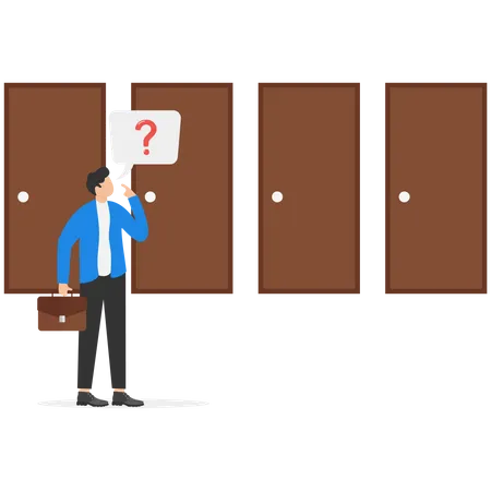 Man standing in front of doors of choice  イラスト