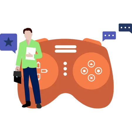 The Boy Stands In Front Of The Game Controller イラスト