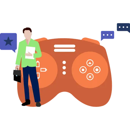 Man Standing In Front Of Game Controller  Illustration