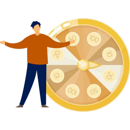 Man standing in front of roulette wheel  Illustration