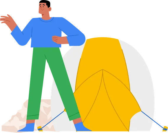 Man standing in front of tent for camping  Illustration