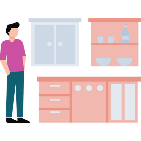 Man standing in kitchen  Illustration