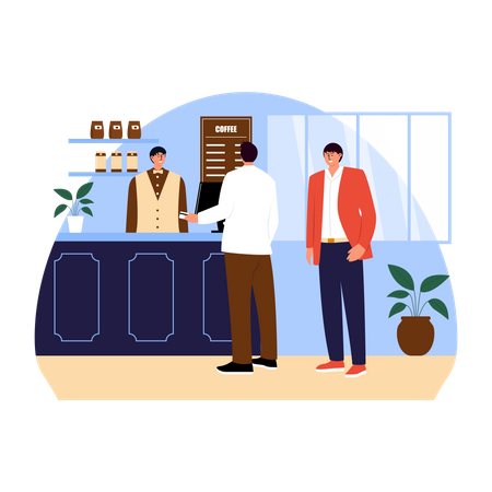Man standing in queue at coffee shop Illustration