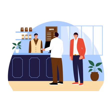 Man standing in queue at coffee shop  Illustration