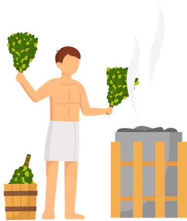 Man standing in steam room  Illustration