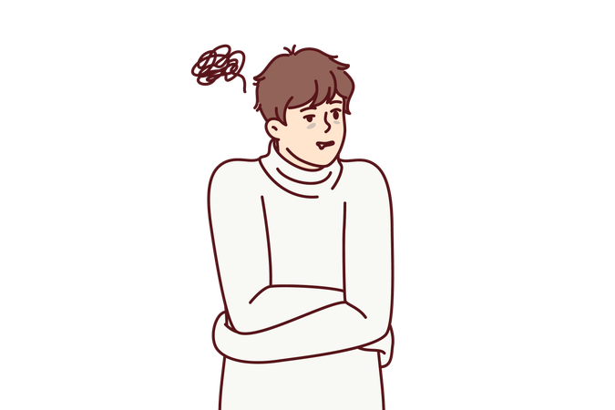 Man standing in straitjacket suffers from mental illness related to problems in past  イラスト
