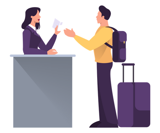 Man standing in the airport at passport control  Illustration