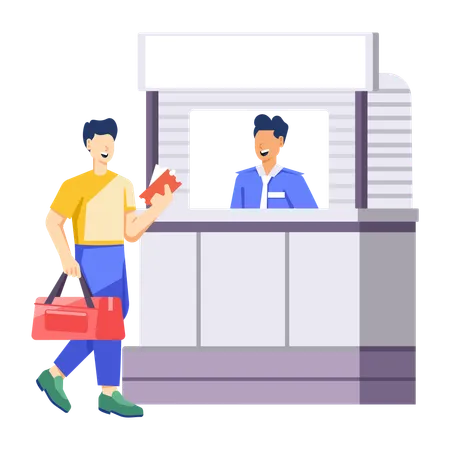 Man standing in the airport at passport control  Illustration