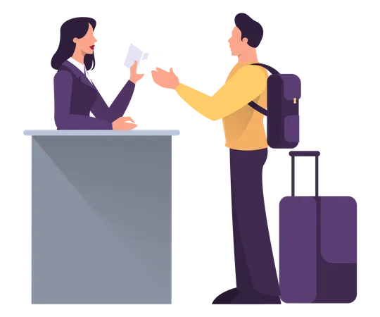 Man standing in the airport at passport control  Illustration