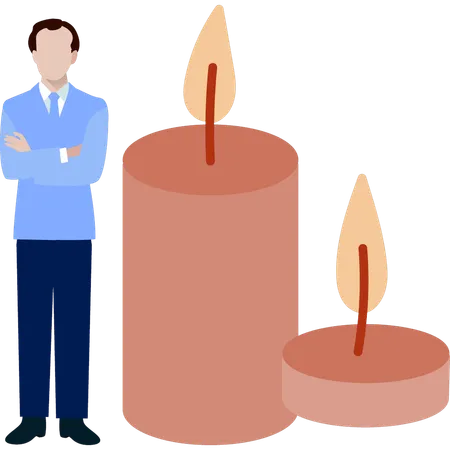 Man standing near brown candle  Illustration