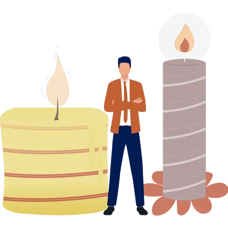 Man standing near candle  Illustration