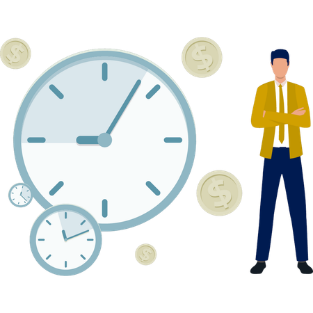 Man standing near clocks  Illustration