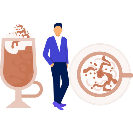 Man standing near coffee  Illustration