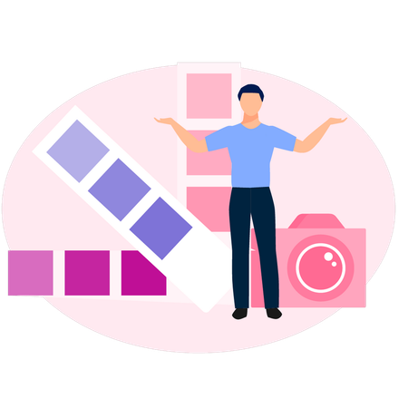 Man standing near colour palette  Illustration