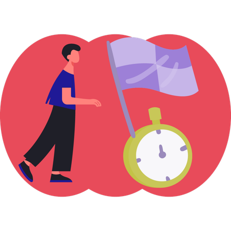 Man standing near flag and timer  Illustration