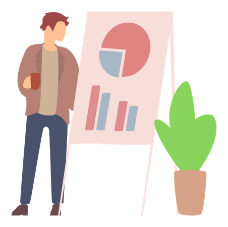 Man standing near flipchart with diagram  Illustration