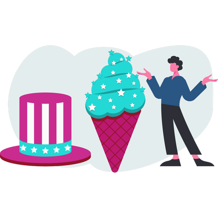 Man  standing near ice cream cone  Illustration